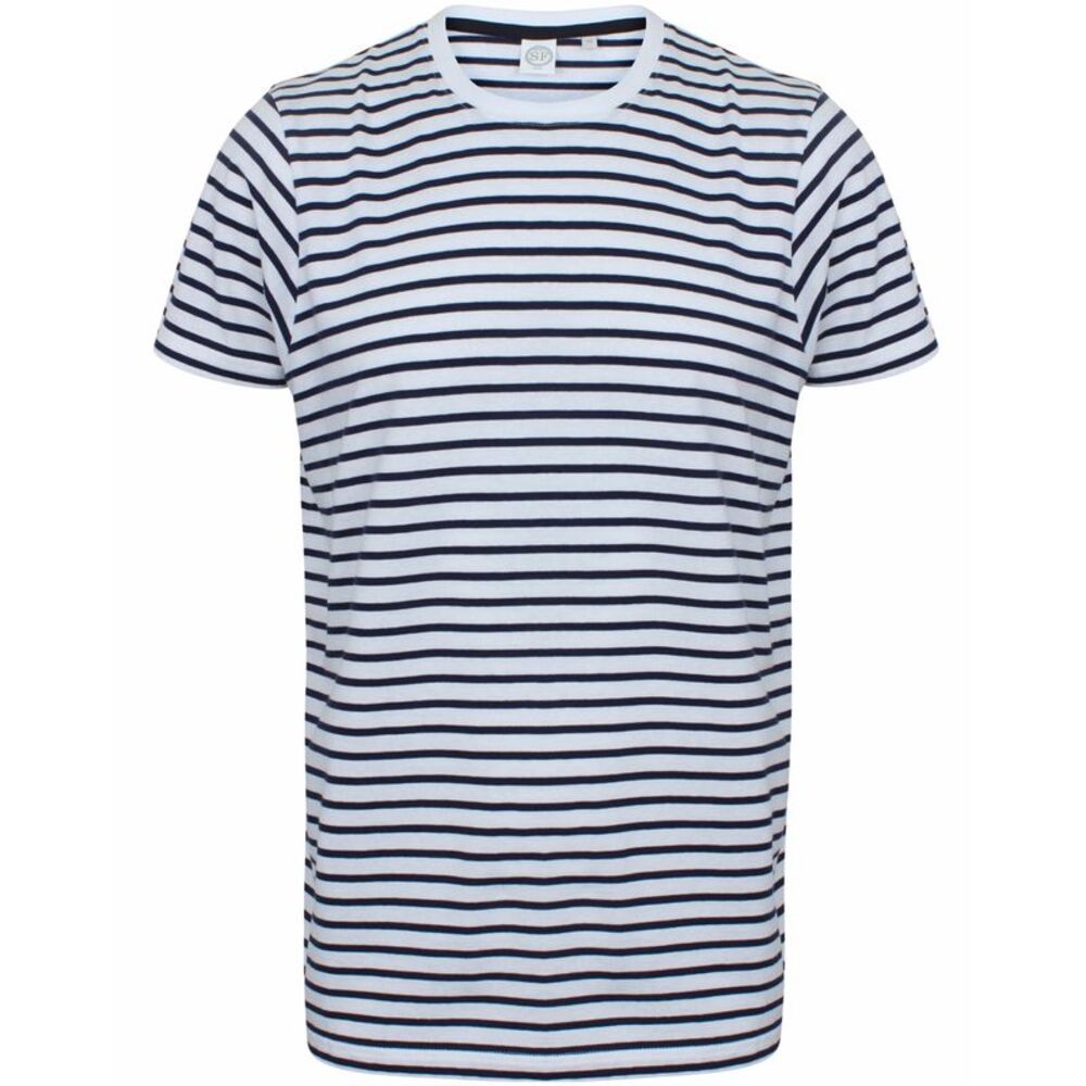 Skinni Fit Unisex Striped Short Sleeve T-Shirt / White/Oxford Navy